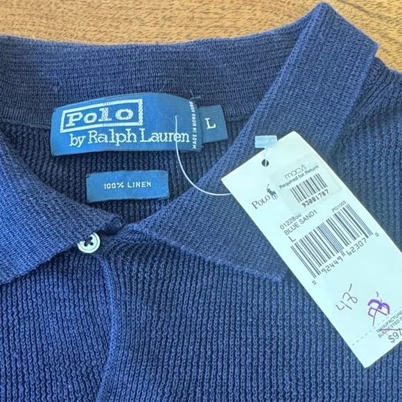 Polo Ralph Lauren 100% Linen Knit Polo Navy Blue Men's Large NWT - Picture 2 of 4